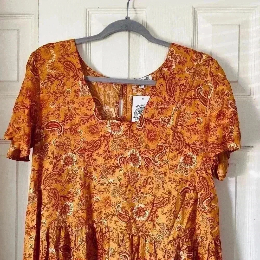 Patrons of Peace NWT Toluca Tiered Orange Paisley Peasant Toluca M - Picture 3 of 11